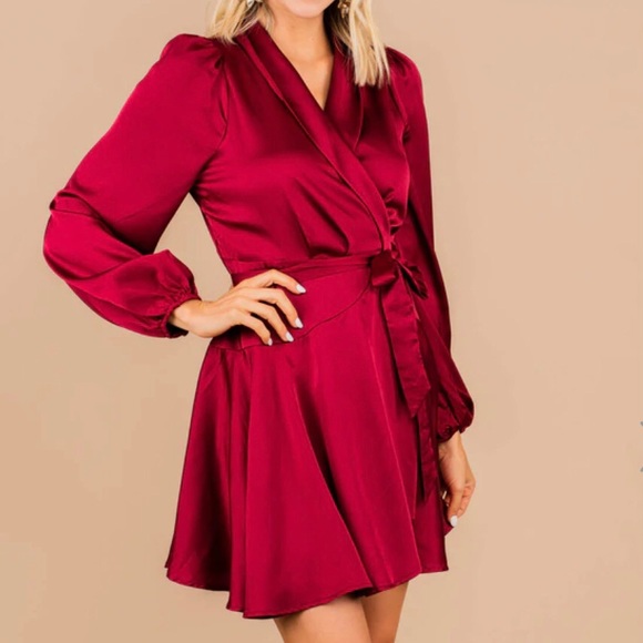 She & Sky Burgundy Wrap Dress - Picture 3 of 7